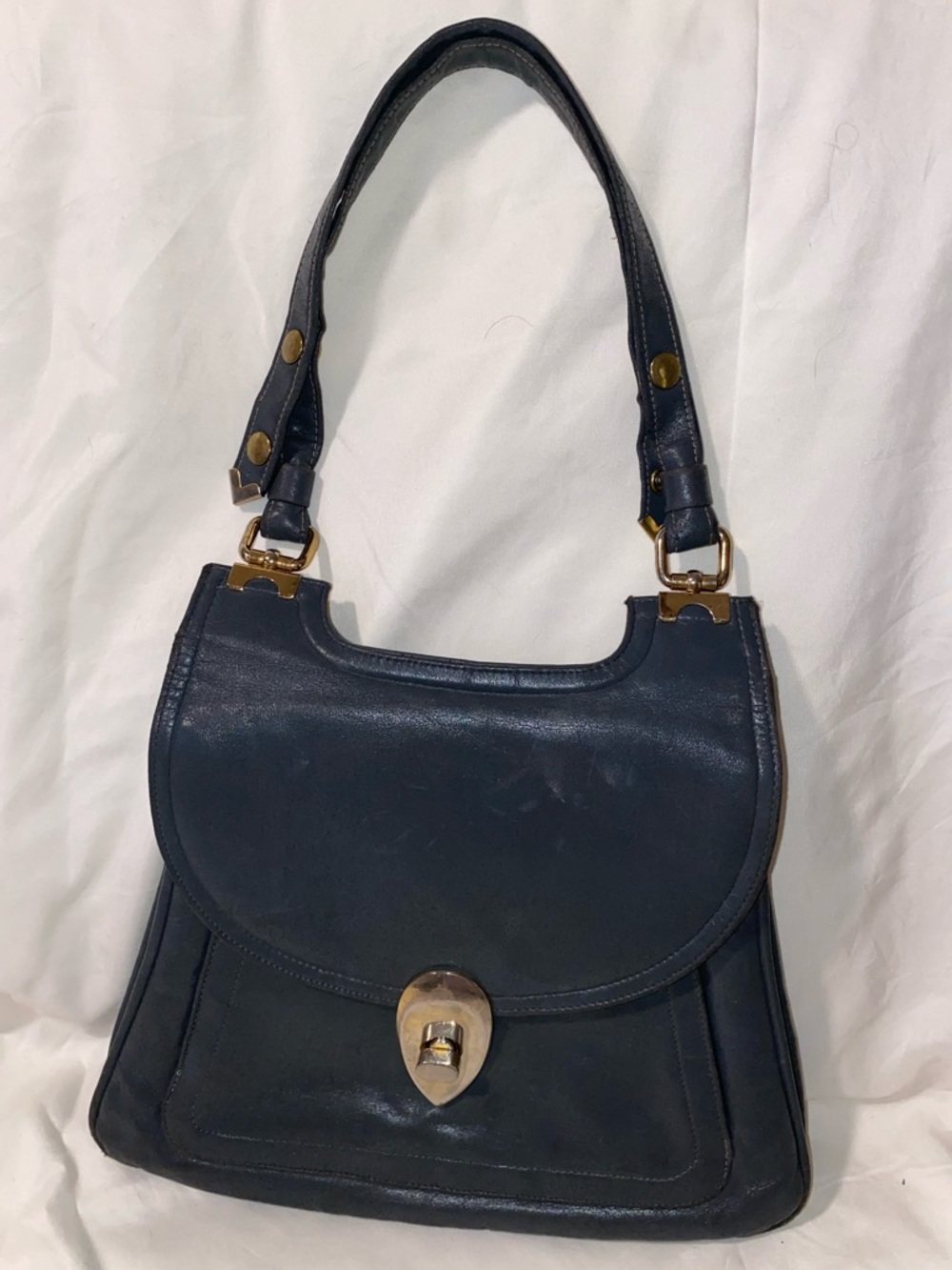 Vintage Zenith Dark Gray‎ Leather Shoulder Bag with Gold Hardware